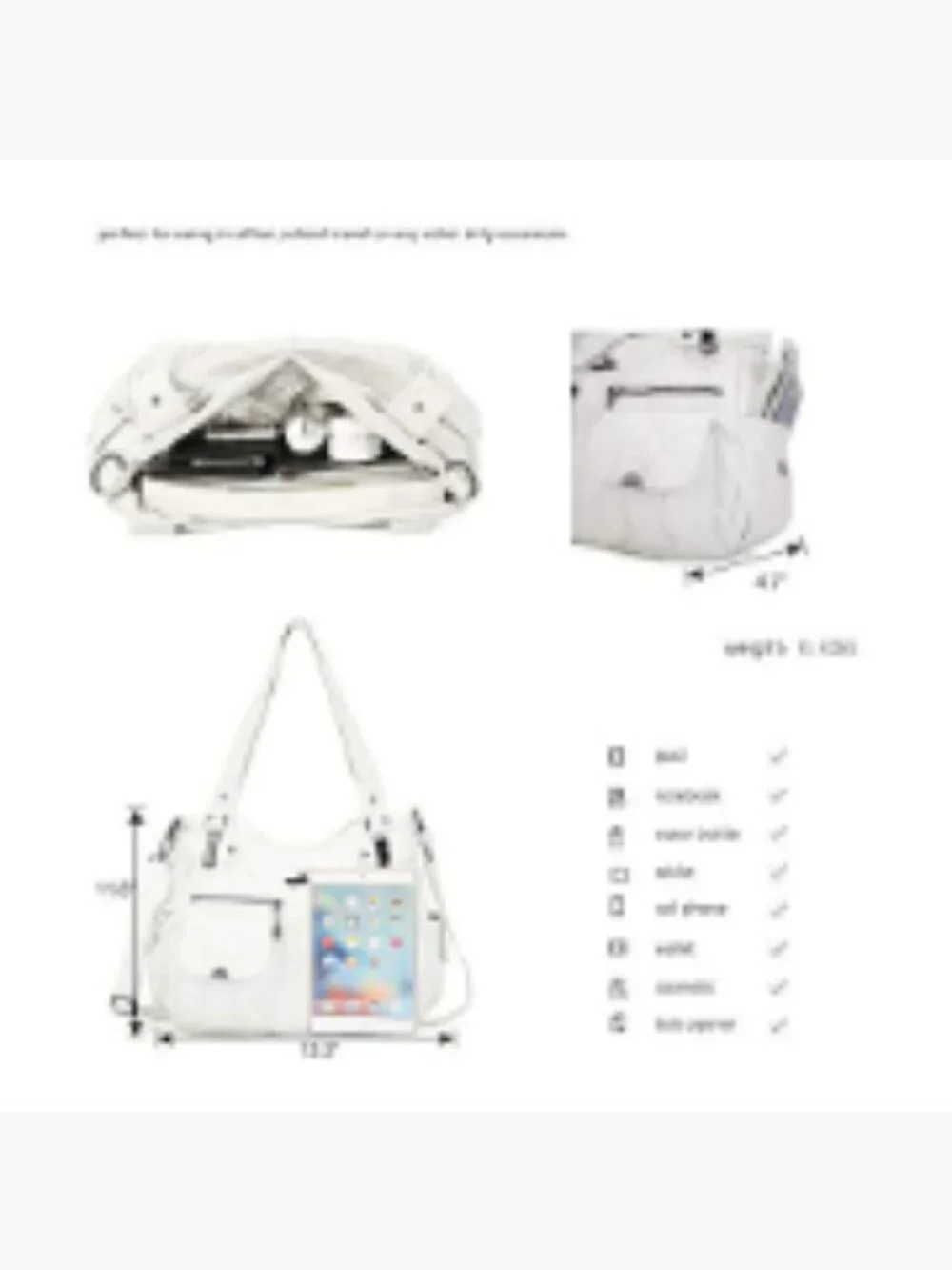 Large Double Zipper Multi Pocket Washed PU Leather Shoulder Bag Handbag